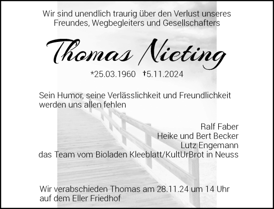 Traueranzeige von Thomas Nieting von Rheinische Post