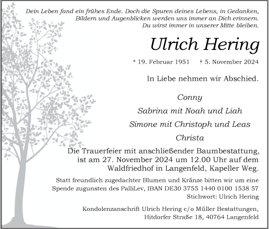 Traueranzeige von Ulrich Hering von Rheinische Post