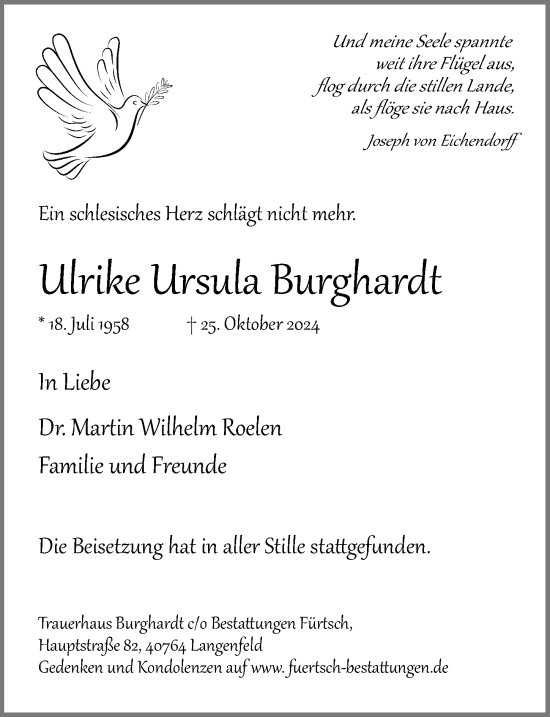 Traueranzeige von Ulrike Ursula Burghardt von Rheinische Post