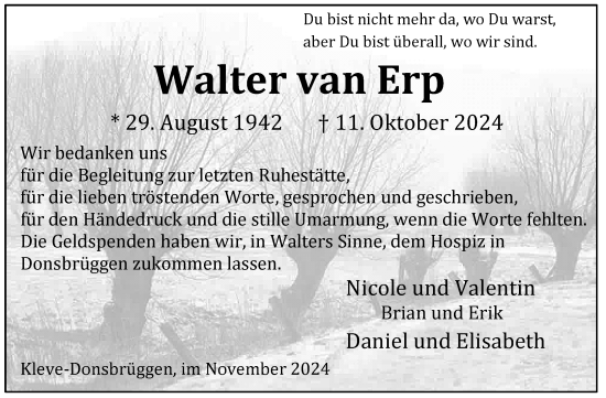 Traueranzeige von Walter van Erp von Rheinische Post