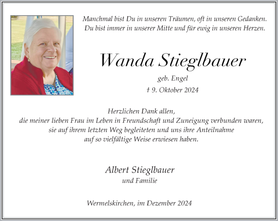 Traueranzeige von Wanda Stieglbauer von Rheinische Post