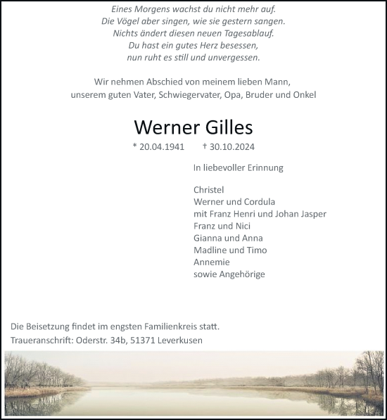 Traueranzeige von Werner Gilles von Rheinische Post