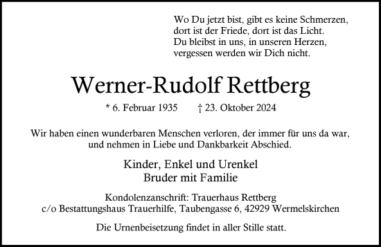 Traueranzeige von Werner-Rudolf Rettberg von Rheinische Post