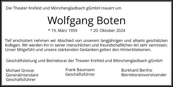 Traueranzeige von Wolfgang Boten von Rheinische Post