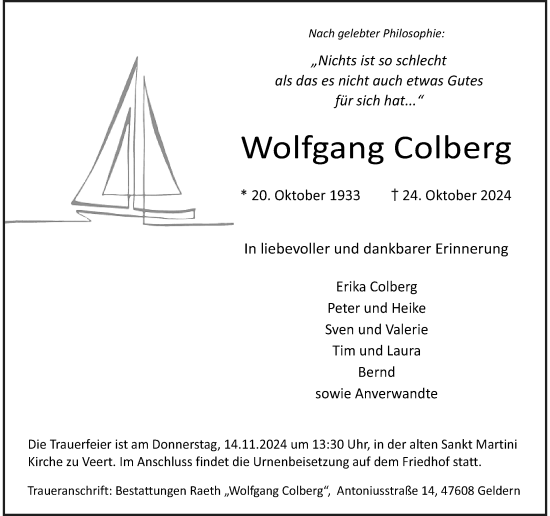 Traueranzeige von Wolfgang Colberg von Rheinische Post