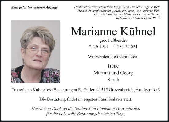 Traueranzeige von Marianne Kühnel von Rheinische Post