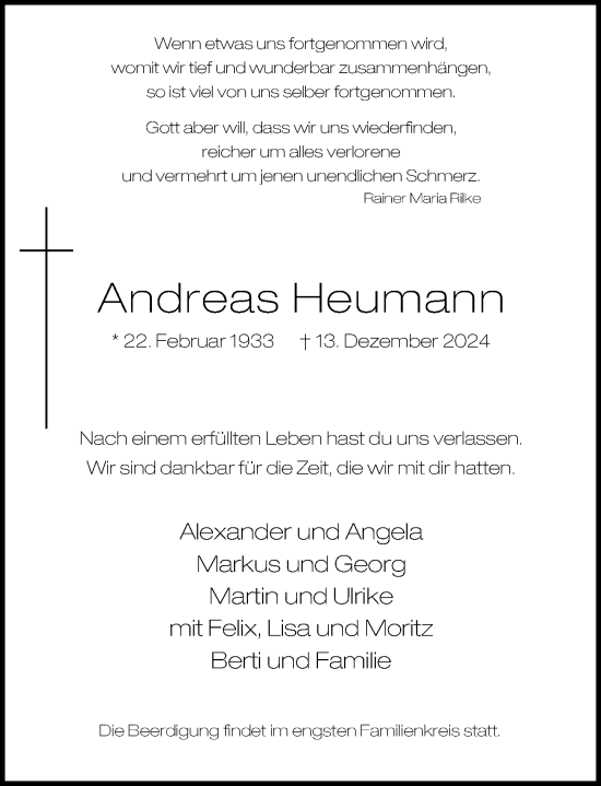 Traueranzeige von Andreas Heumann von Rheinische Post