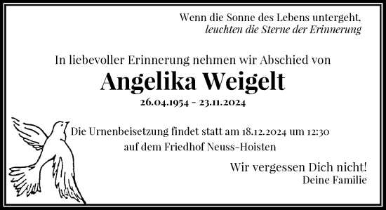 Traueranzeige von Angelika Weigelt von Rheinische Post