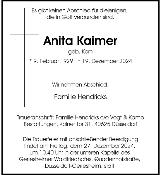 Traueranzeige von Anita Kaimer von Rheinische Post