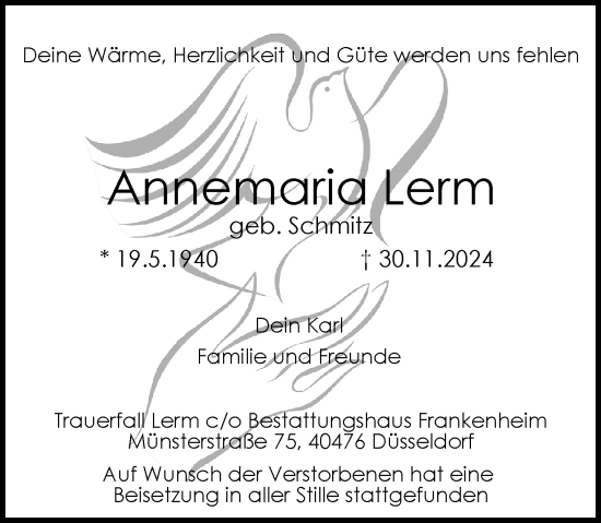 Traueranzeige von Annemaria Lerm von Rheinische Post