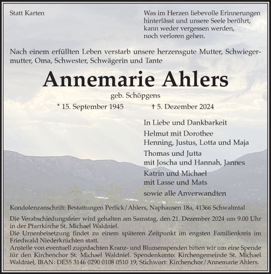 Traueranzeige von Annemarie Ahlers von Rheinische Post