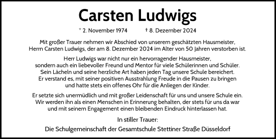 Traueranzeige von Carsten Ludwigs von Rheinische Post