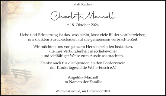 Traueranzeige von Charlotte Macholl von Rheinische Post