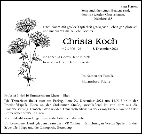 Traueranzeige von Christa Koch von Rheinische Post