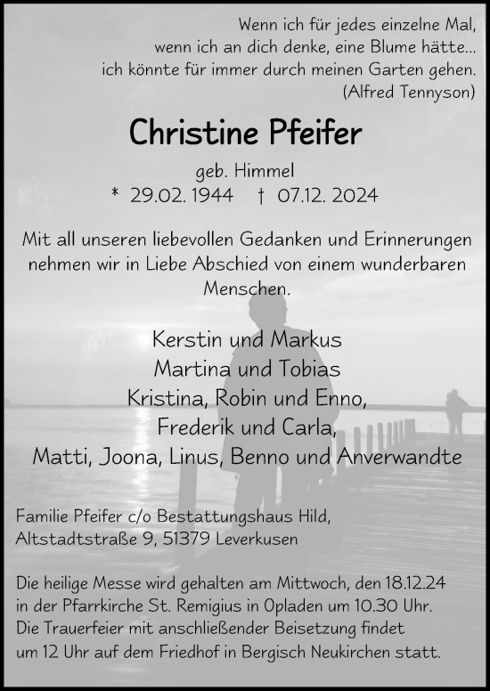 Traueranzeige von Christine Pfeifer von Rheinische Post