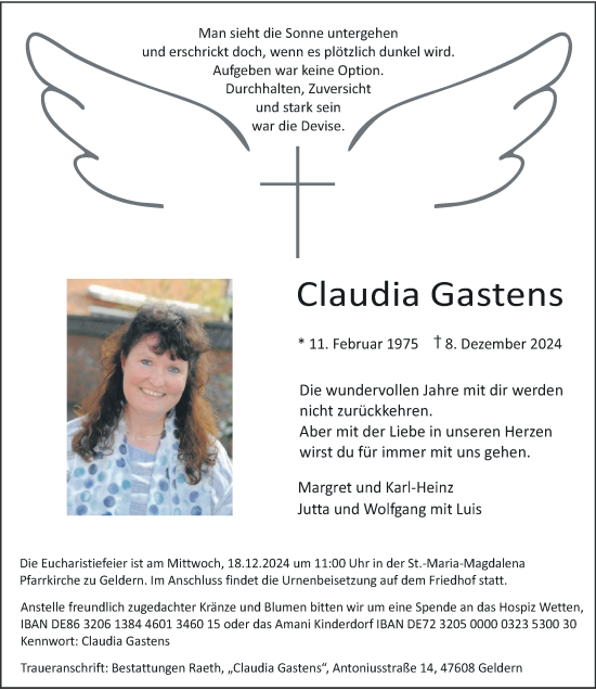 Traueranzeige von Claudia Gastens von Rheinische Post