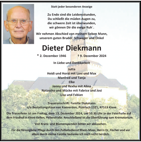 Traueranzeige von Dieter Diekmann von Rheinische Post