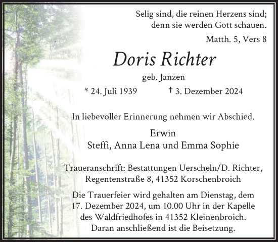 Traueranzeige von Doris Richter von Rheinische Post