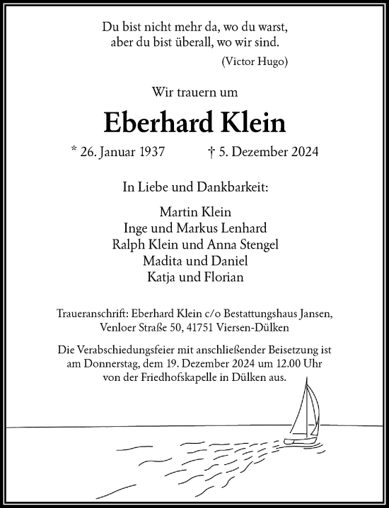 Traueranzeige von Eberhard Klein von Rheinische Post