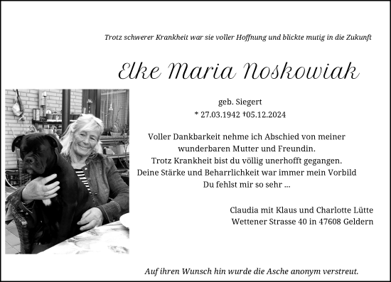 Traueranzeige von Elke Maria Noskowiak von Rheinische Post