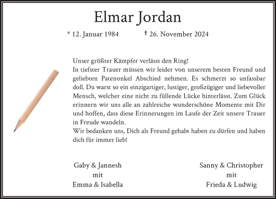 Traueranzeige von Elmar Jordan von Rheinische Post