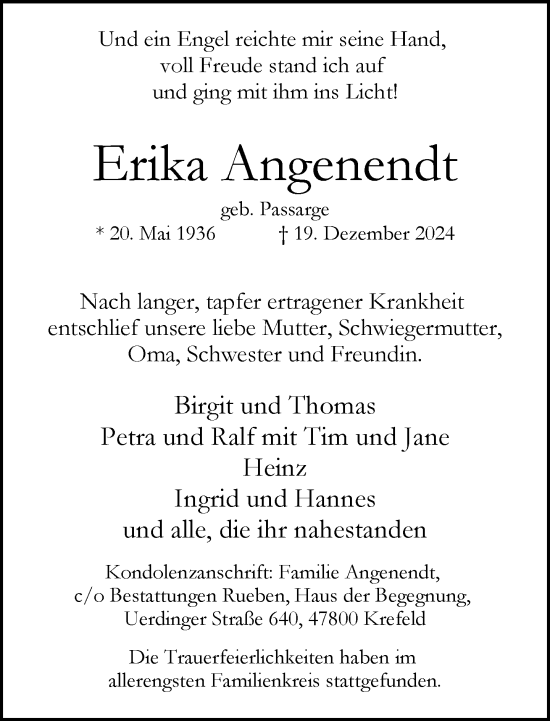 Traueranzeige von Erika Angenendt von Rheinische Post