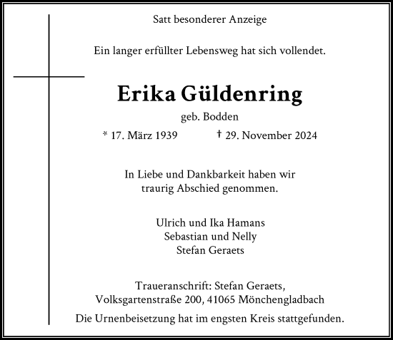 Traueranzeige von Erika Güldenring von Rheinische Post