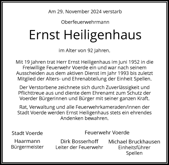 Traueranzeige von Ernst Heiligenhaus von Rheinische Post