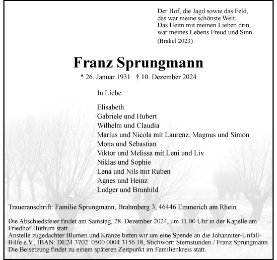 Traueranzeige von Franz Sprungmann von Rheinische Post