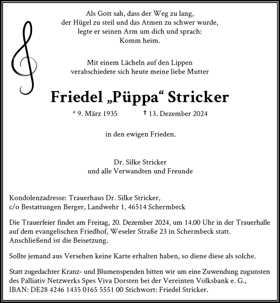 Traueranzeige von Friedel Stricker von Rheinische Post