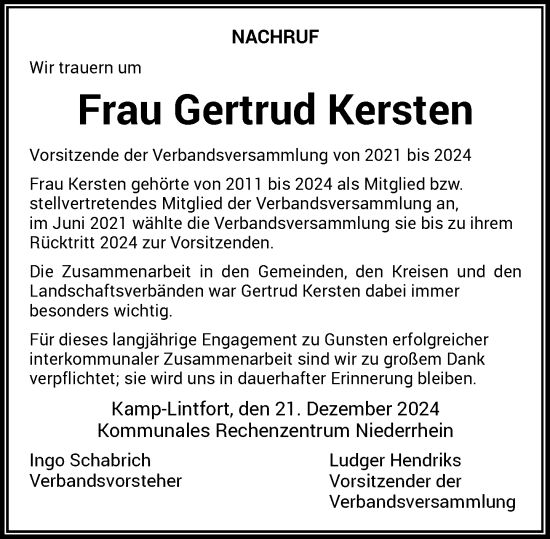 Traueranzeige von Gertrud Kersten von Rheinische Post