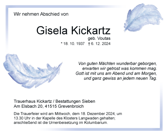 Traueranzeige von Gisela Kickartz von Rheinische Post