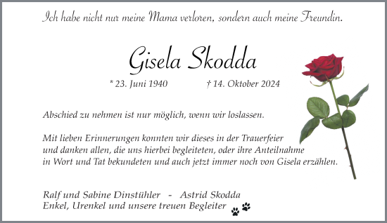 Traueranzeige von Gisela Skodda von Rheinische Post