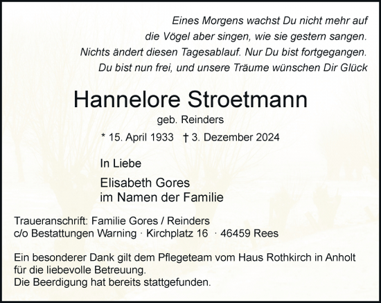 Traueranzeige von Hannelore Stroetmann von Rheinische Post