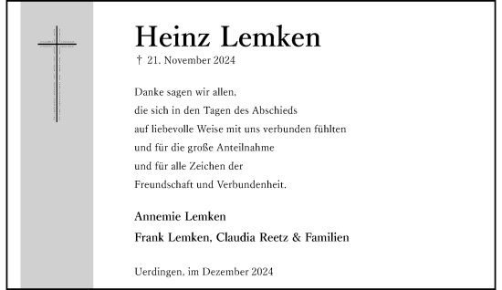 Traueranzeige von Heinz Lemken von Rheinische Post