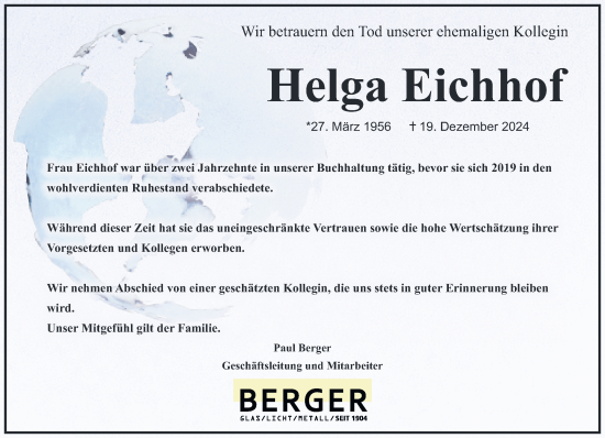 Traueranzeige von Helga Eichhof von Rheinische Post