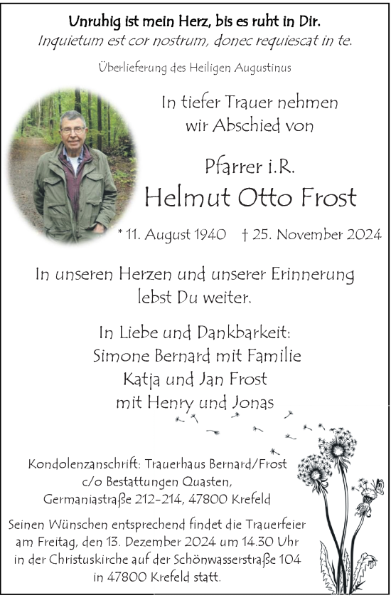 Traueranzeige von Helmut Otto Frost von Rheinische Post