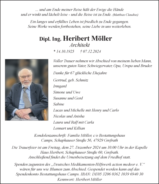 Traueranzeige von Heribert Möller von Rheinische Post