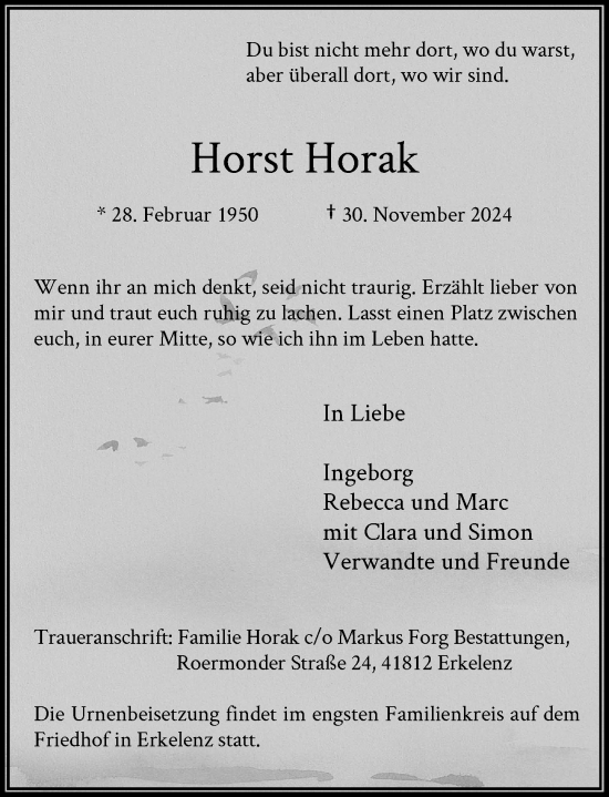 Traueranzeige von Horst Horak von Rheinische Post