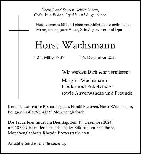 Traueranzeige von Horst Wachsmann von Rheinische Post