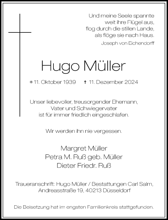 Traueranzeige von Hugo Müller von Rheinische Post