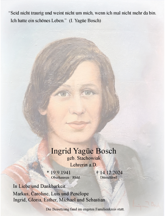 Traueranzeige von Ingrid Yagüe Bosch von Rheinische Post