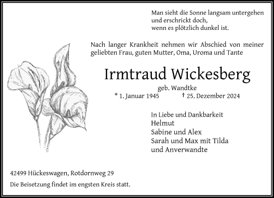 Traueranzeige von Irmtraud Wickesberg von Rheinische Post