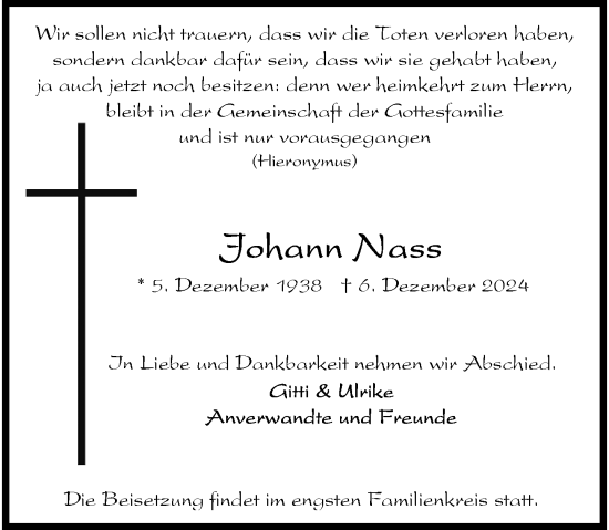 Traueranzeige von Johann Nass von Rheinische Post