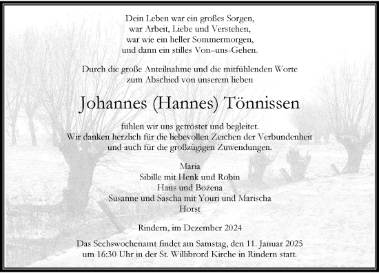 Traueranzeige von Johannes Tönnissen von Rheinische Post