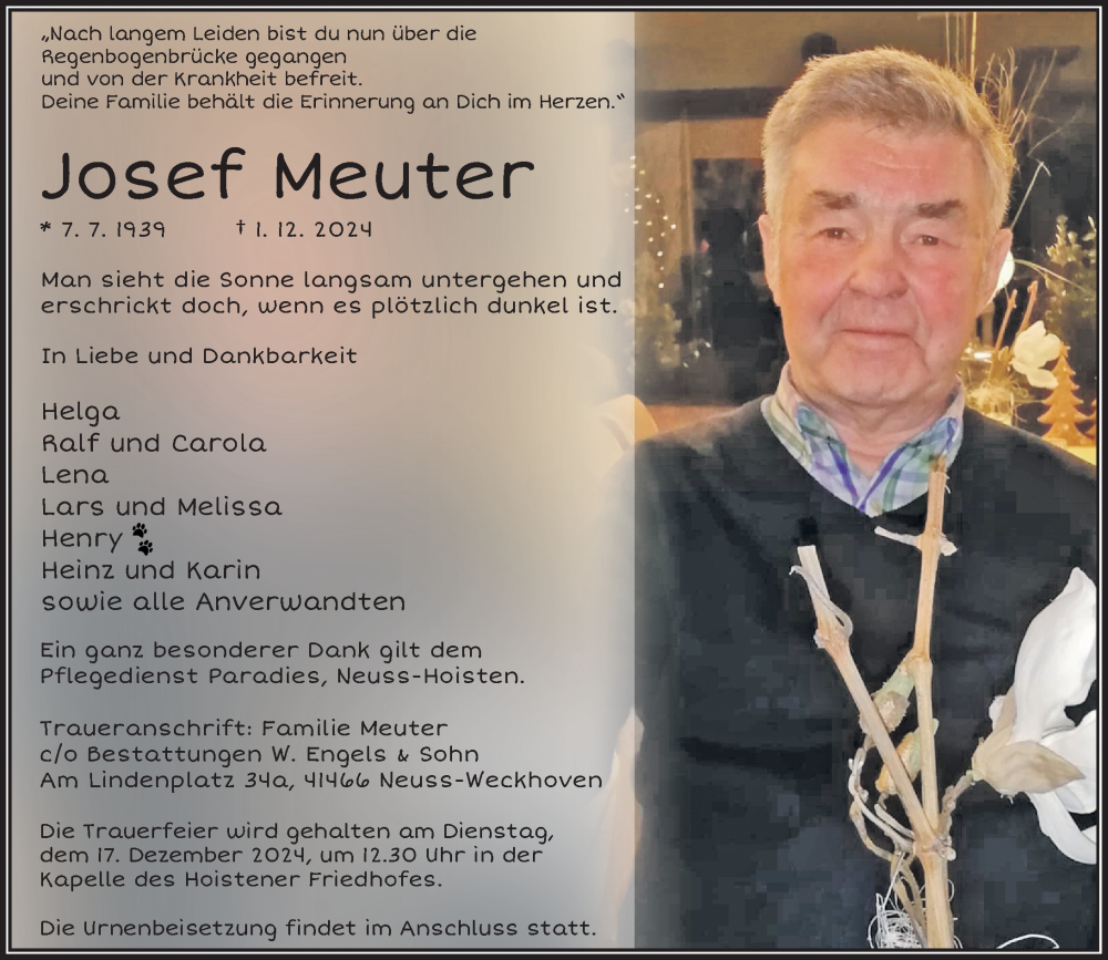  Traueranzeige für Josef Meuter vom 11.12.2024 aus Rheinische Post