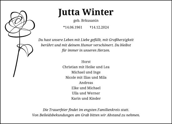 Traueranzeige von Jutta Winter von Rheinische Post