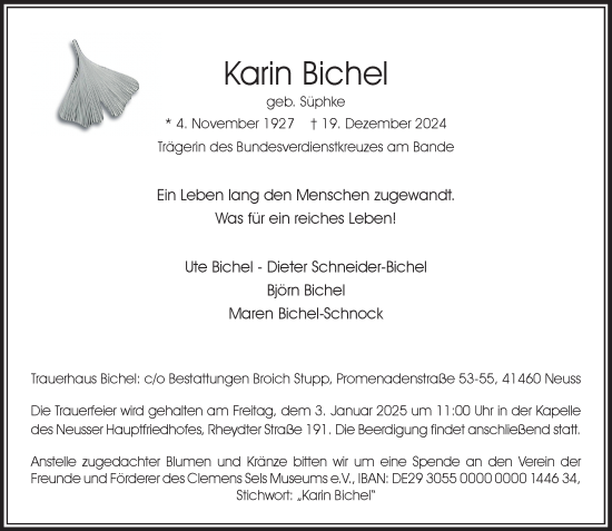 Traueranzeige von Karin Bichel von Rheinische Post