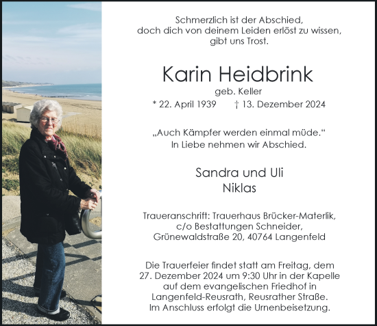 Traueranzeige von Karin Heidbrink von Rheinische Post