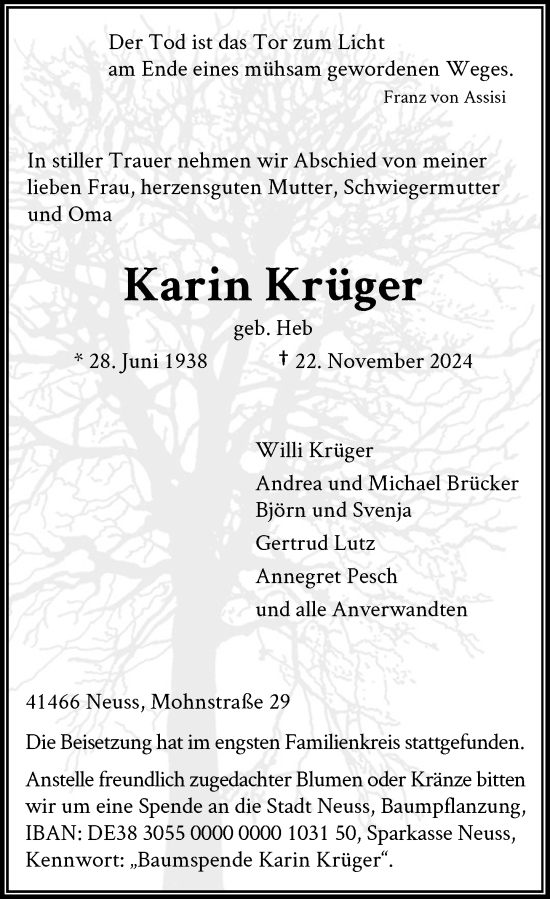 Traueranzeige von Karin Krüger von Rheinische Post